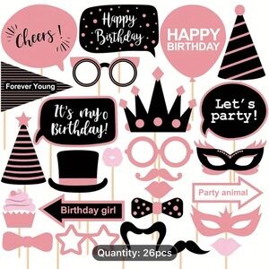 NWT-Glamorous Golden Birthday Girl Photo Booth Props-26 Pieces